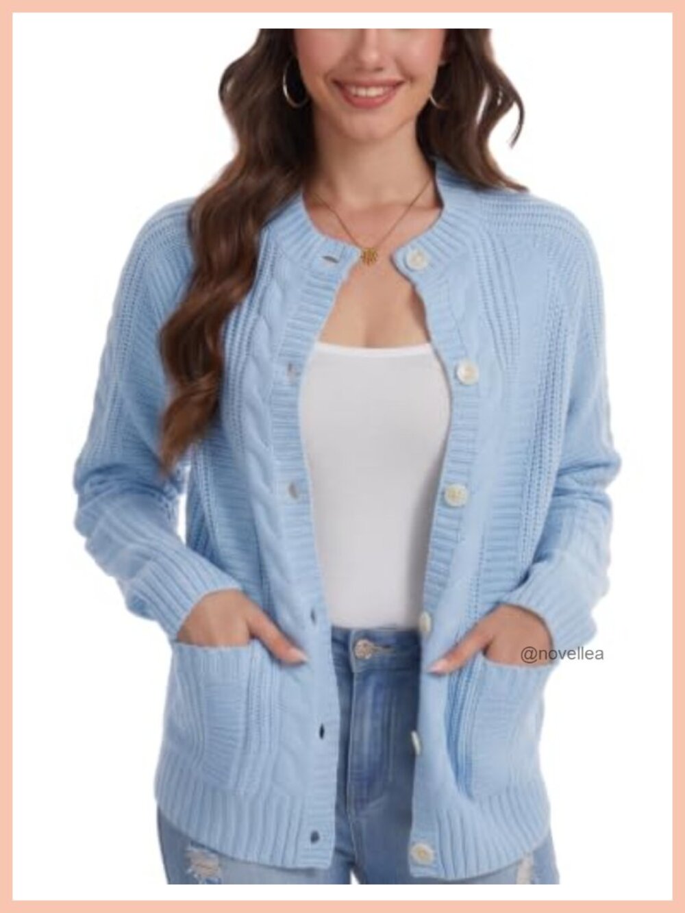 Cable Knit Button Down Cardigan Sweater with Pockets